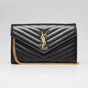 Yves Saint Laurent Black Chevron Quilted Grained Leather Envelope Wallet on